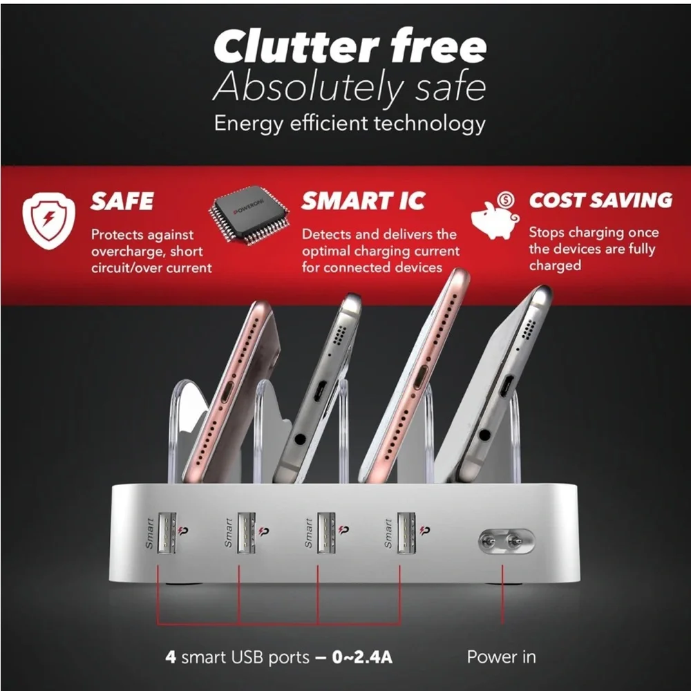 USB Charging Dock - 4-Port‎ - Fast Charging Station for Multiple Devices